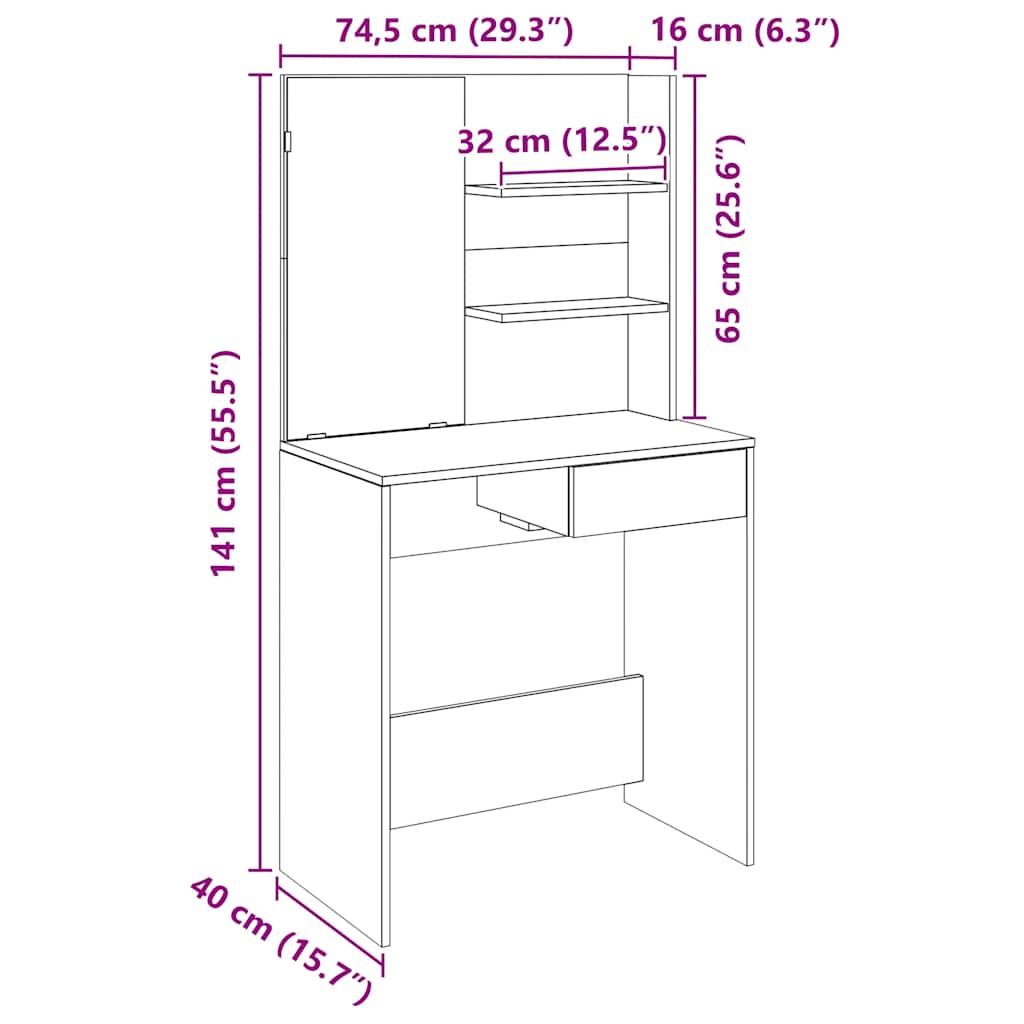 Dressing Table With Mirror 74.5X40X141 Cm