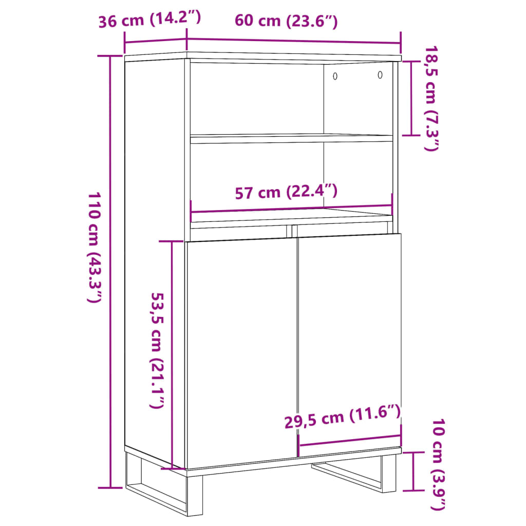Highboard 60X36X110 Cm Engineered Wood