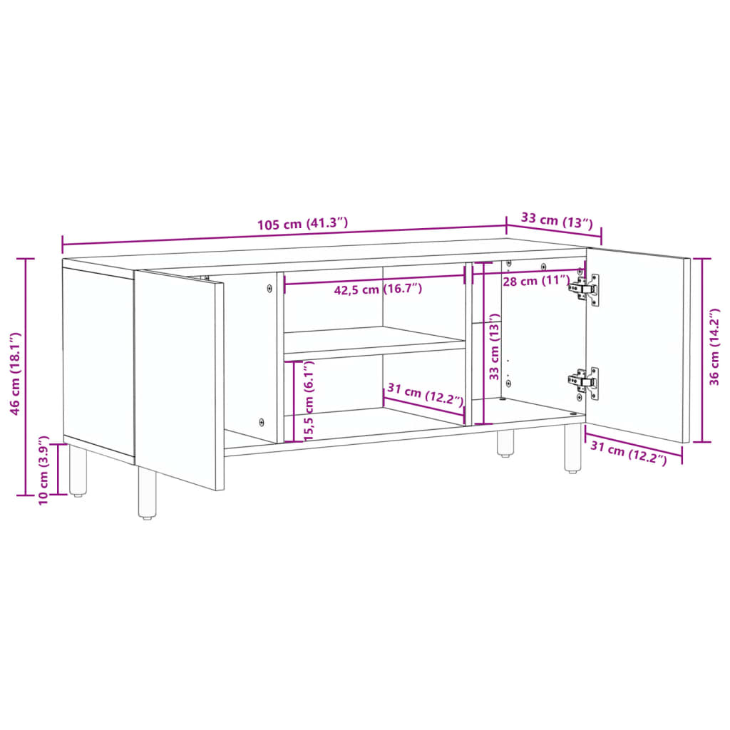 Tv Cabinet Black 105X33X46 Cm Engineered Wood