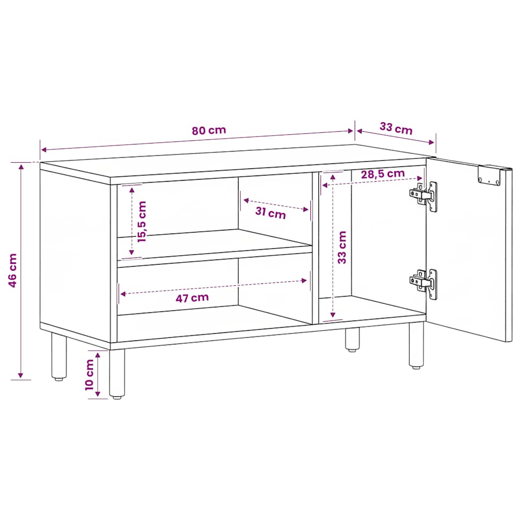 Media Storage Cabinet Tv Black 80X33X46 Cm Engineered Wood solid mango wood 80 c