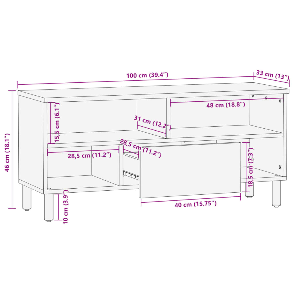 Tv Cabinet Black 100X33X46 Cm Engineered Wood