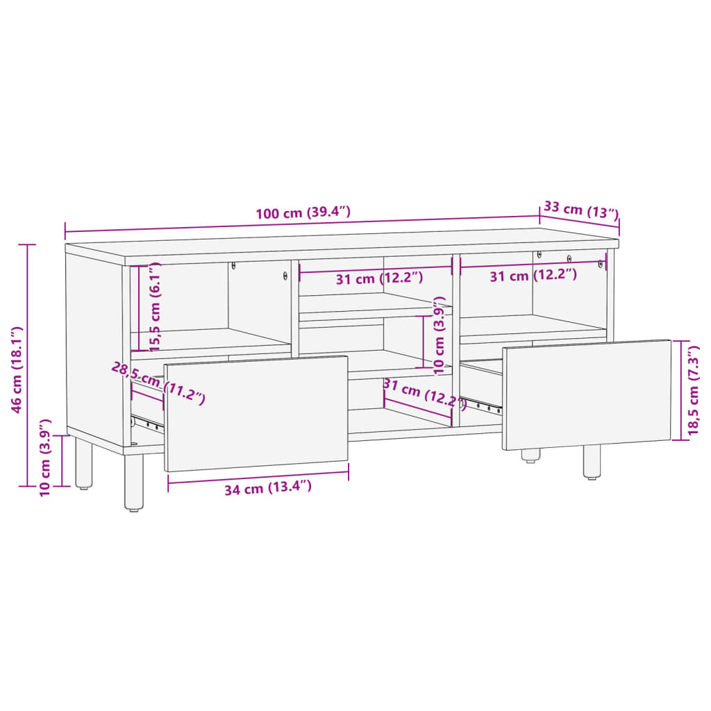 Tv Cabinet Black 100X33X46 Cm Engineered Wood