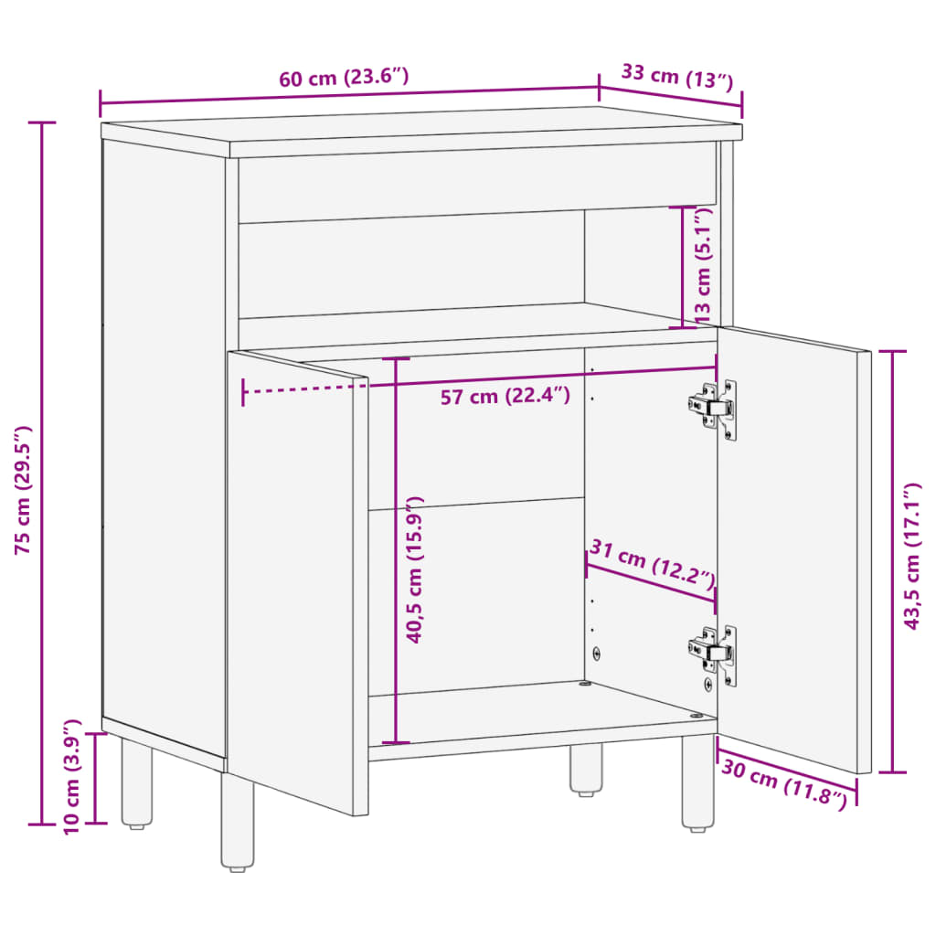 Sideboard Black 60X33X75 Cm Engineered Wood