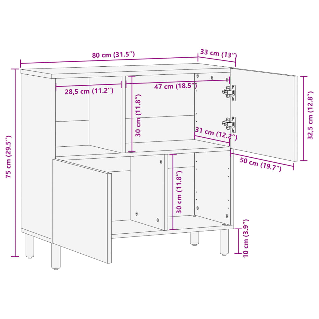 Sideboard Black 80X33X75 Cm Engineered Wood