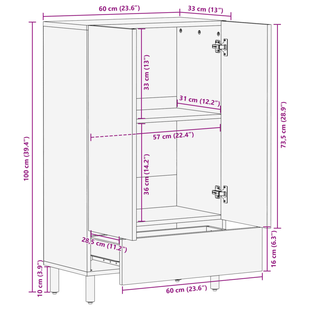 Highboard Black 60X33X100 Cm Engineered Wood