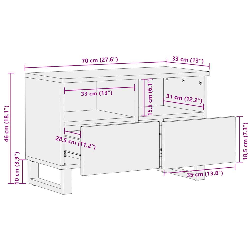 Tv Cabinet Black 70X33X46 Cm Solid Wood Mango