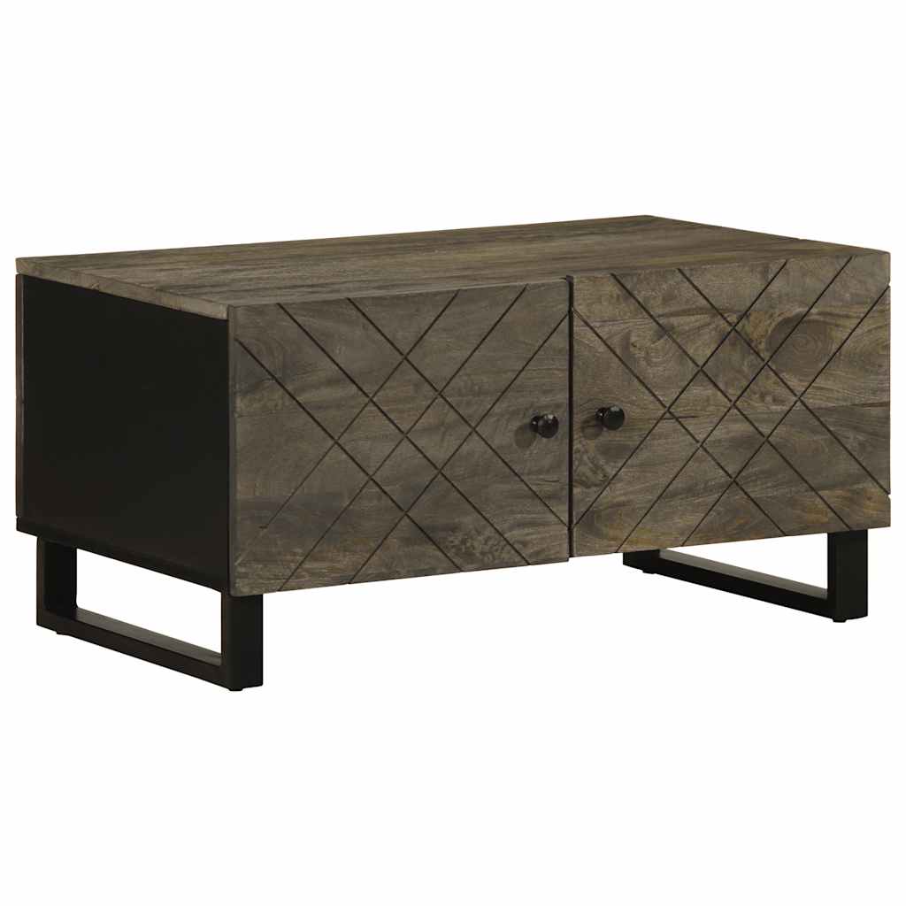 Coffee Table Black Solid Mango Wood Industrial Living Room Furniture 80cm metal
