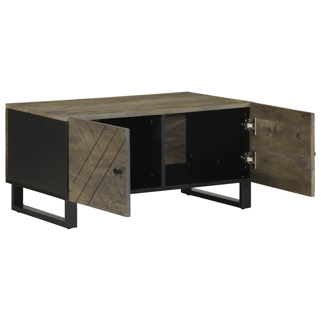 Coffee Table Black Solid Mango Wood Industrial Living Room Furniture 80cm metal