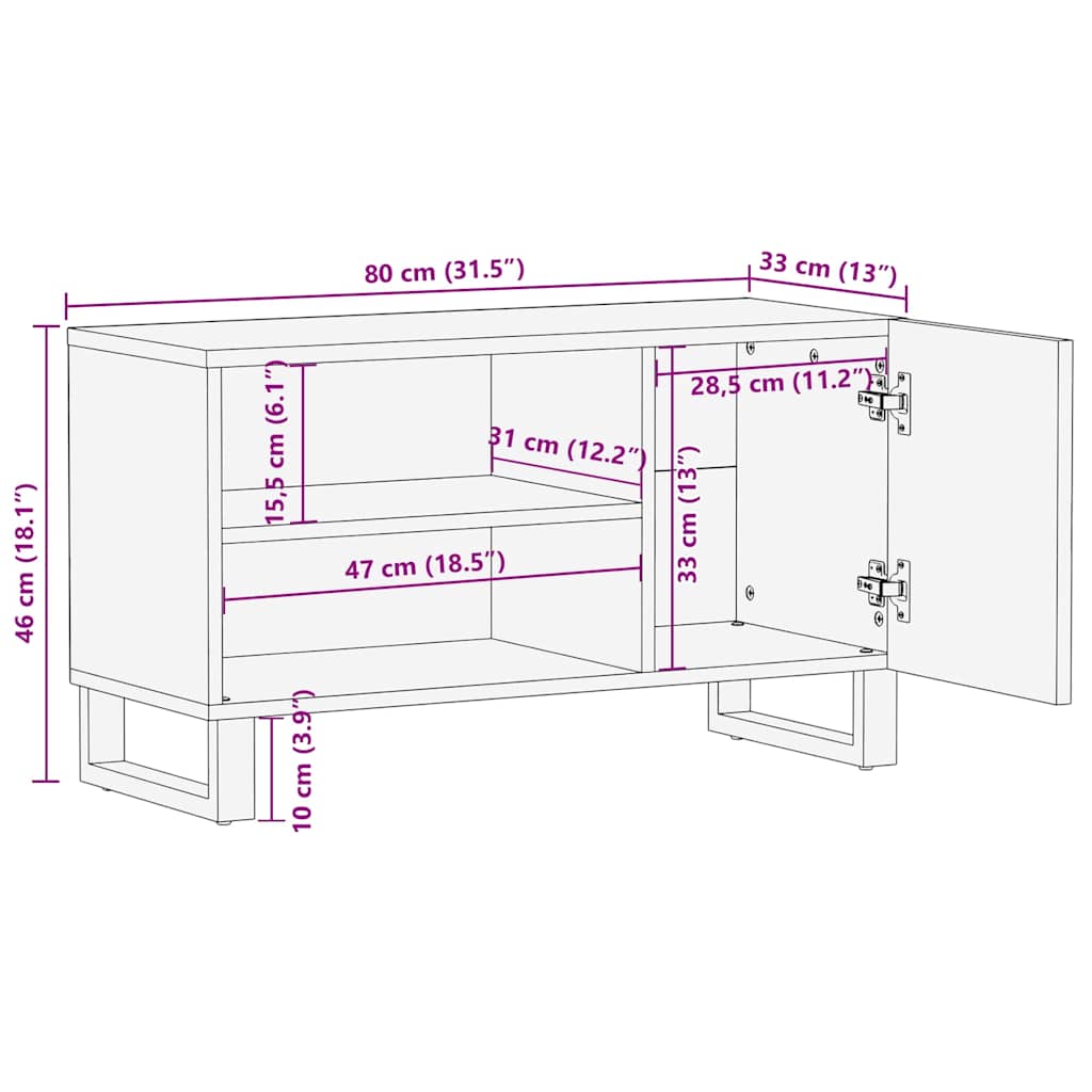 Tv Cabinet Black 80X33X46 Cm Solid Wood Mango
