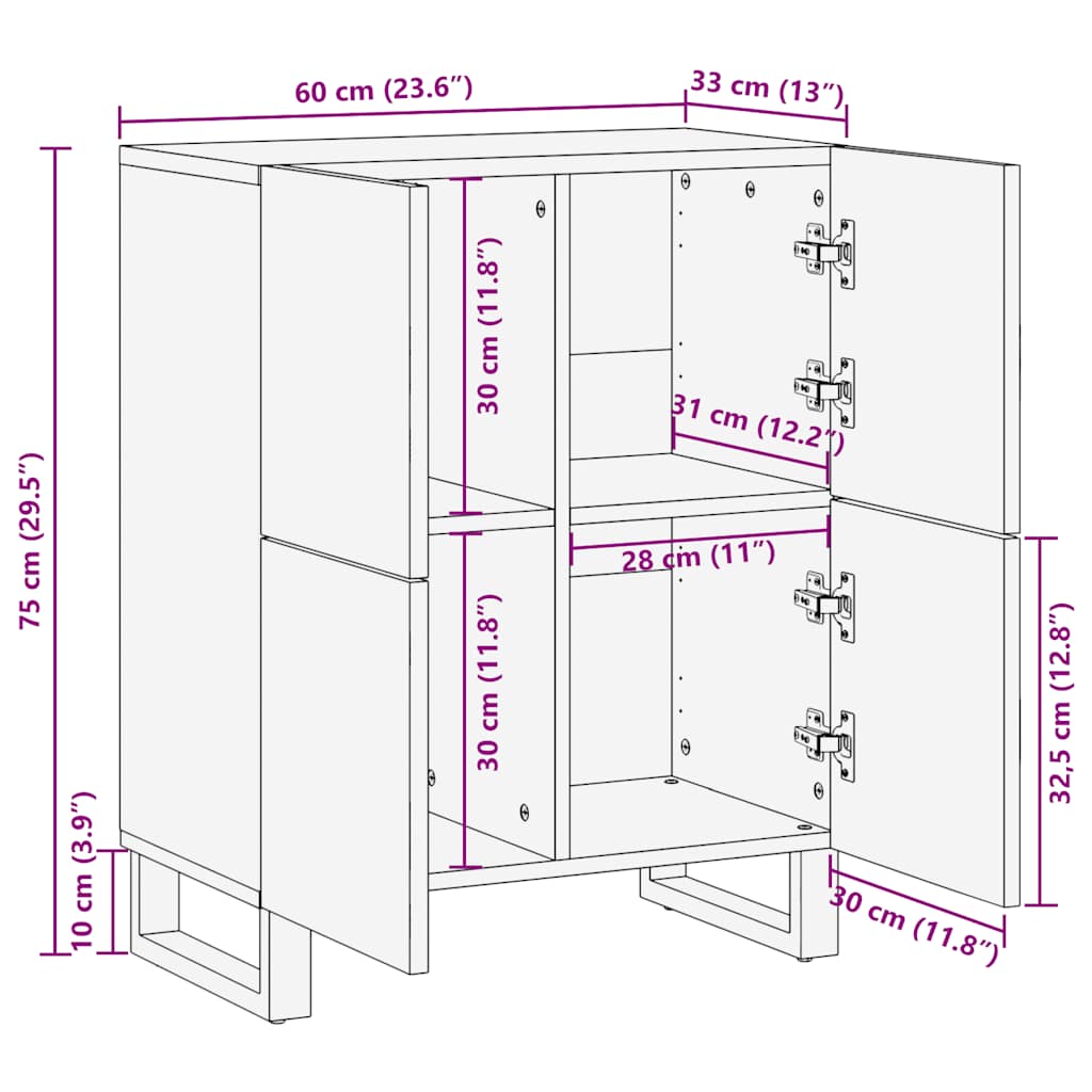 Sideboard Black 60X33X75 Cm Solid Wood Mango