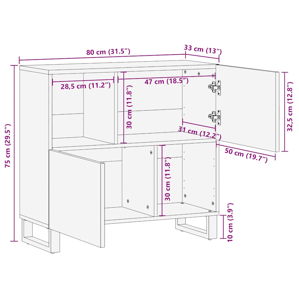 Sideboard Black 80X33X75 Cm Solid Wood Mango
