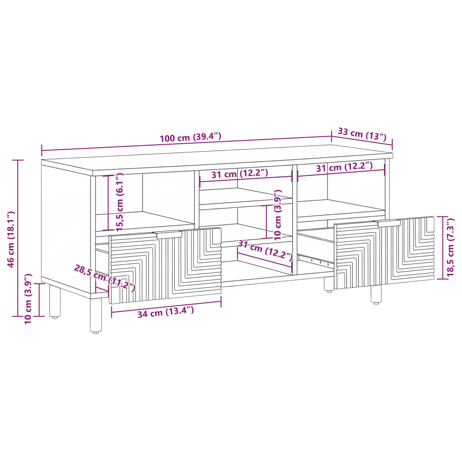 Tv Cabinet With Drawer Brown 100 X 33 X 46 Cm Solid Mango Wood
