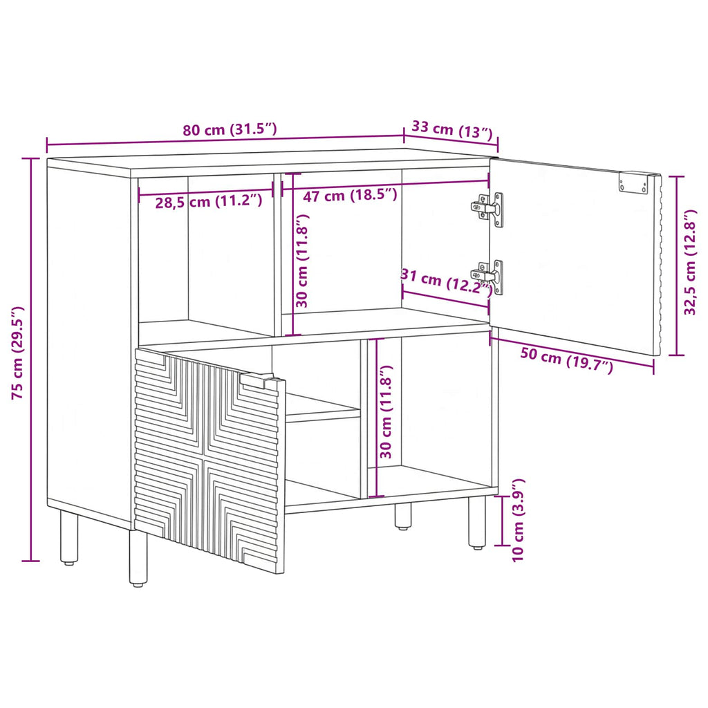 Sideboard With Shelf Brown 80 X 33 X 75 Cm Solid Mango Wood