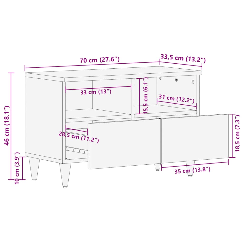 Tv Cabinet Light Grey 70X33.5X46 Cm Solid Wood Mango