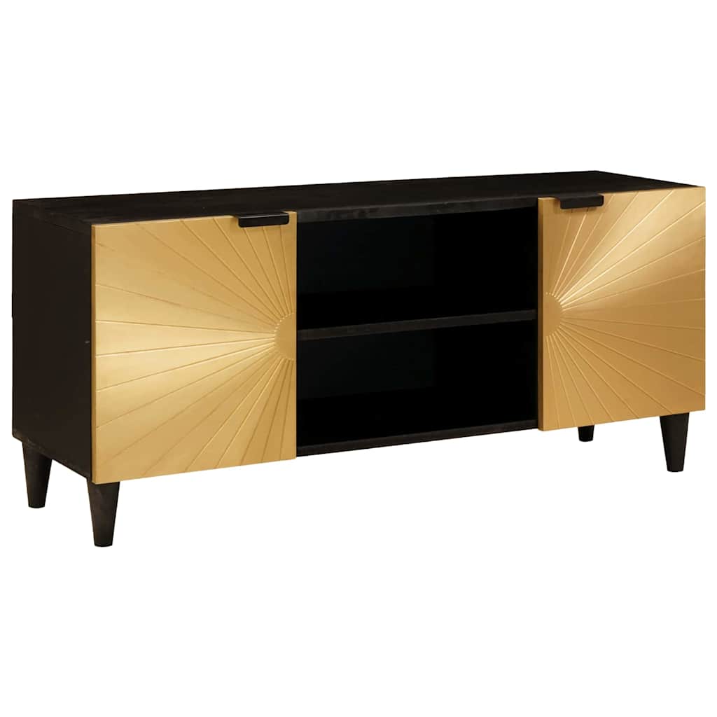 Media Storage Cabinet TV Black Gold 105cm Unit Entertainment Stand Engineered Wo