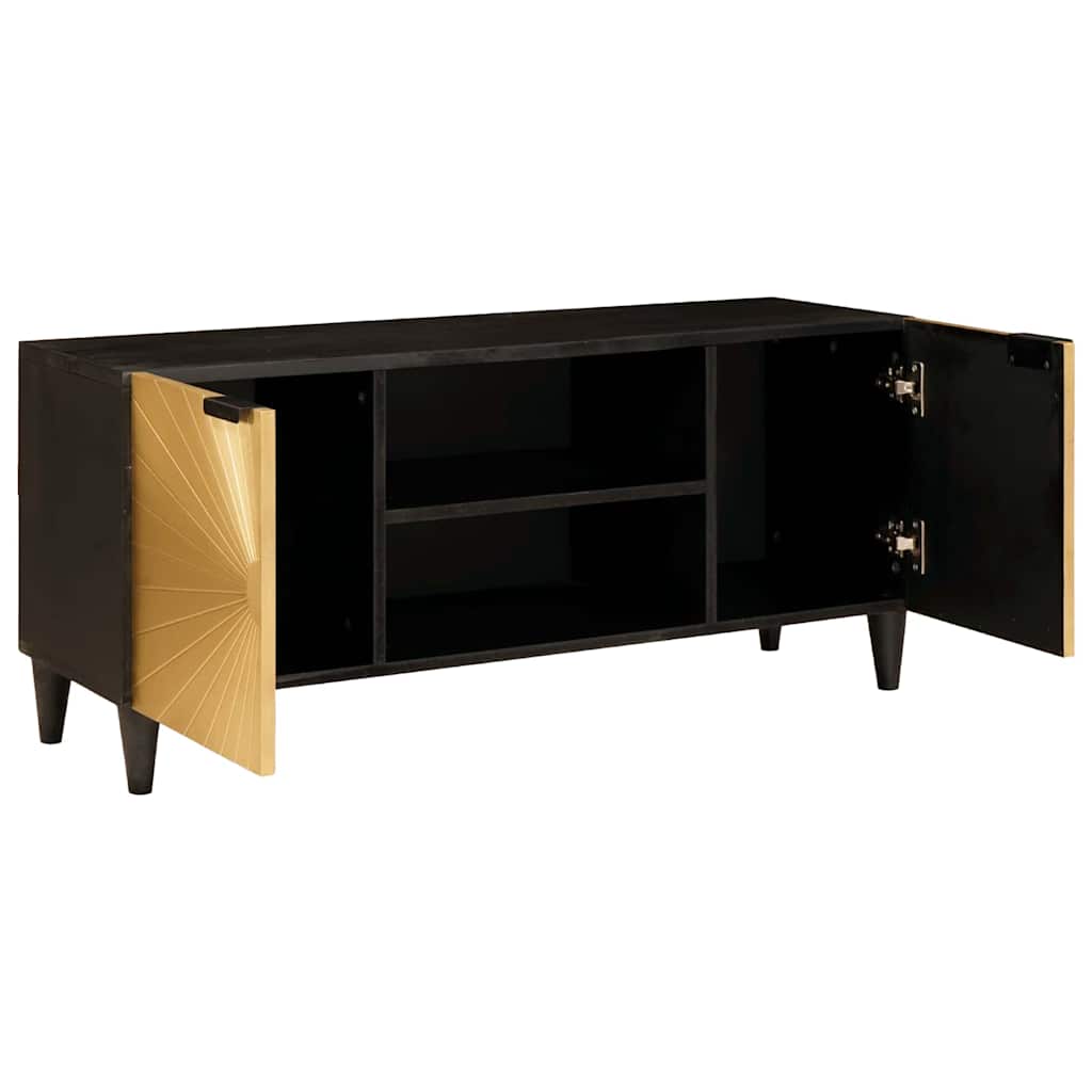 Media Storage Cabinet TV Black Gold 105cm Unit Entertainment Stand Engineered Wo