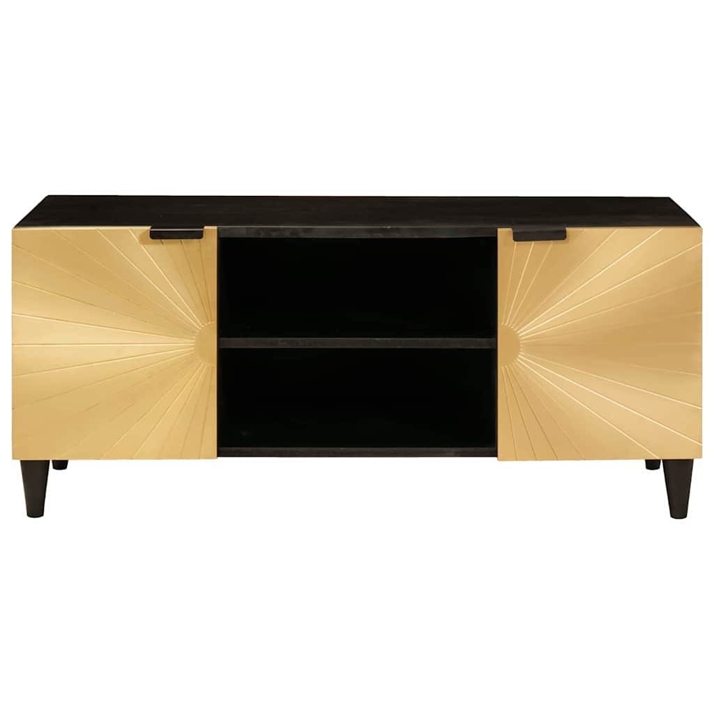 Media Storage Cabinet TV Black Gold 105cm Unit Entertainment Stand Engineered Wo