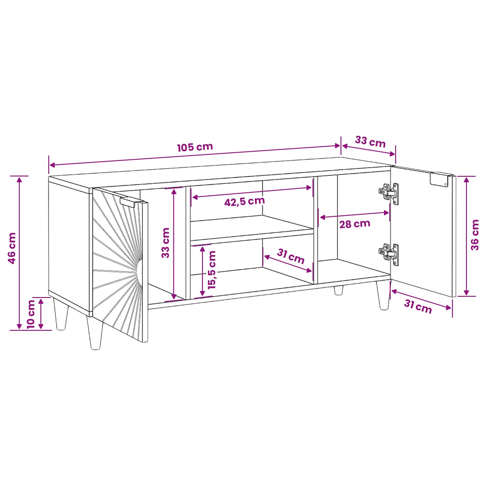 Tv Cabinet Black And Gold 105 X 33 X 46 Cm Engineered Wood