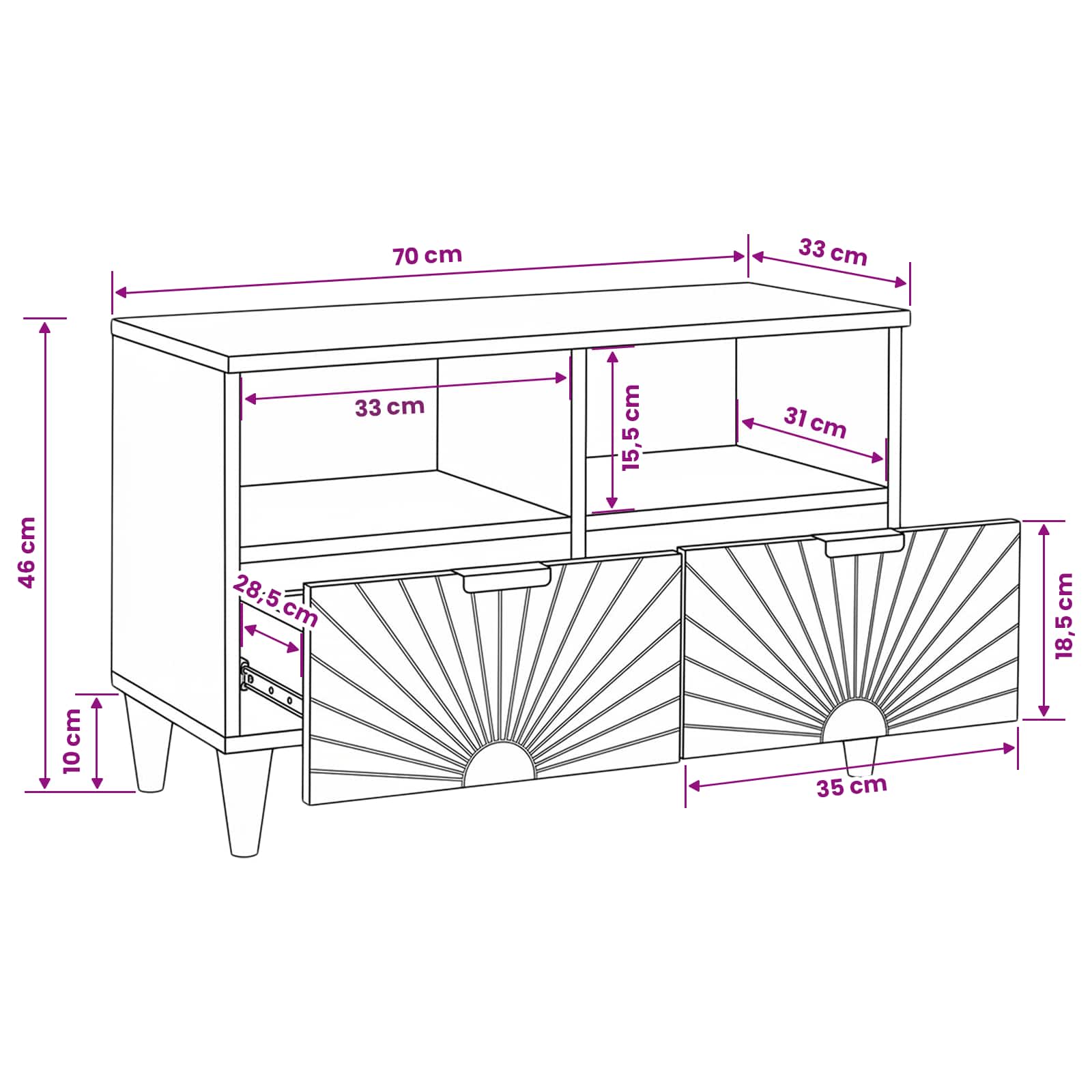Tv Cabinet Black And Gold 70 X 33 X 46 Cm Engineered Wood