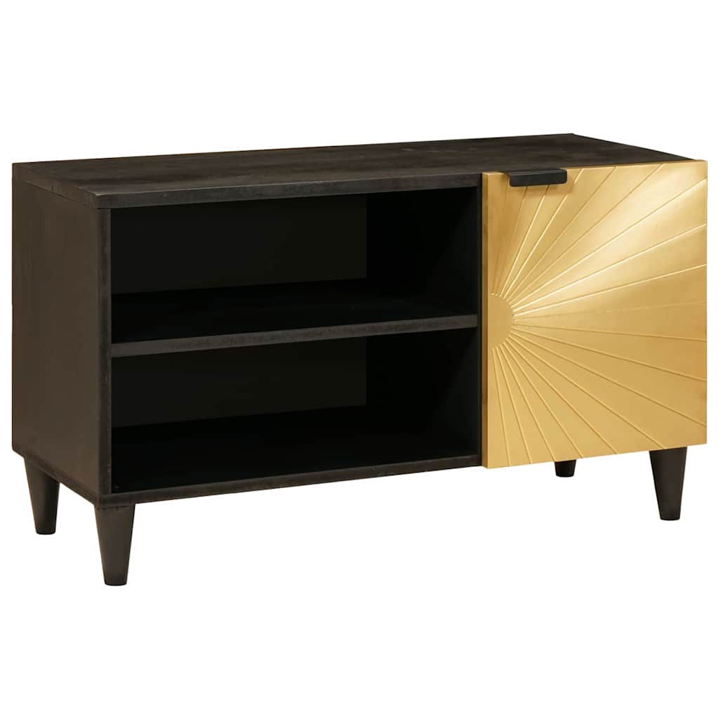 Tv Cabinet Black And Gold 80 X 33 X 46 Cm Engineered Wood