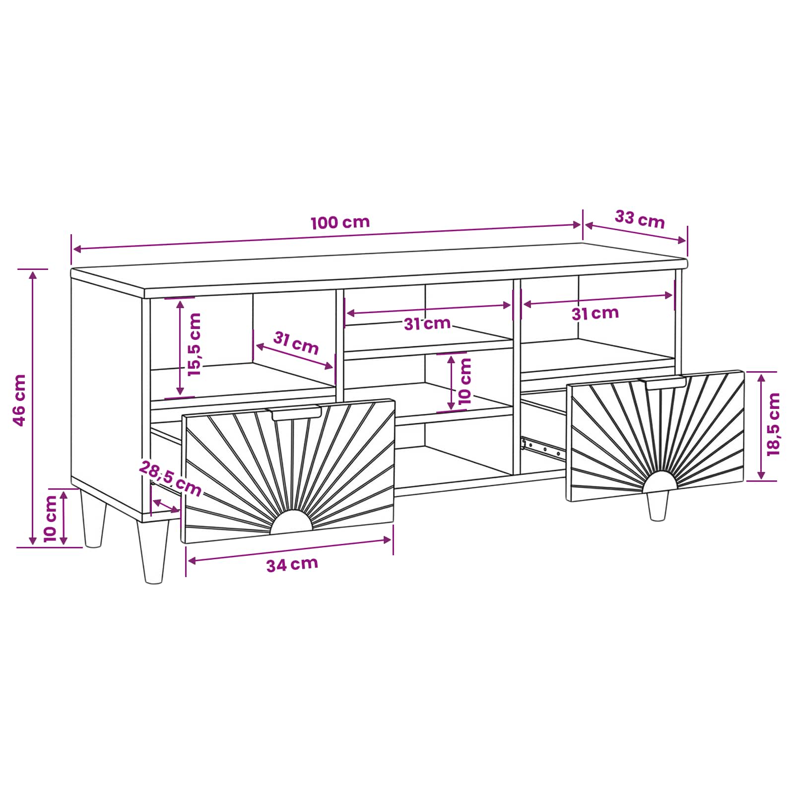 Tv Cabinet Black And Gold 100 X 33 X 46 Cm Engineered Wood