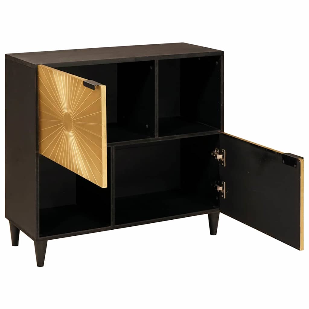 Side Cabinet Black And Gold 80 X 33.5 X 75 Cm Solid Mango Wood
