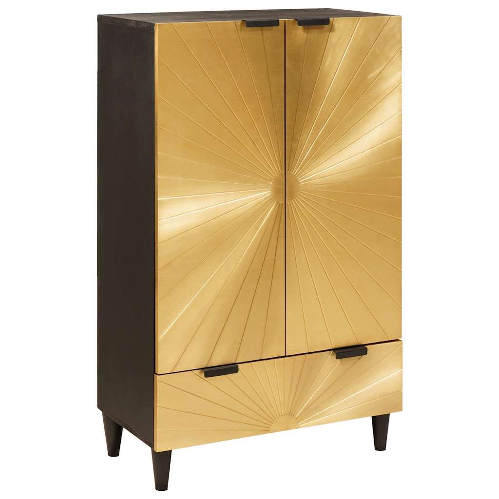 Side Cabinet Black And Gold 60 X 33.5 X 100 Cm Solid Mango Wood