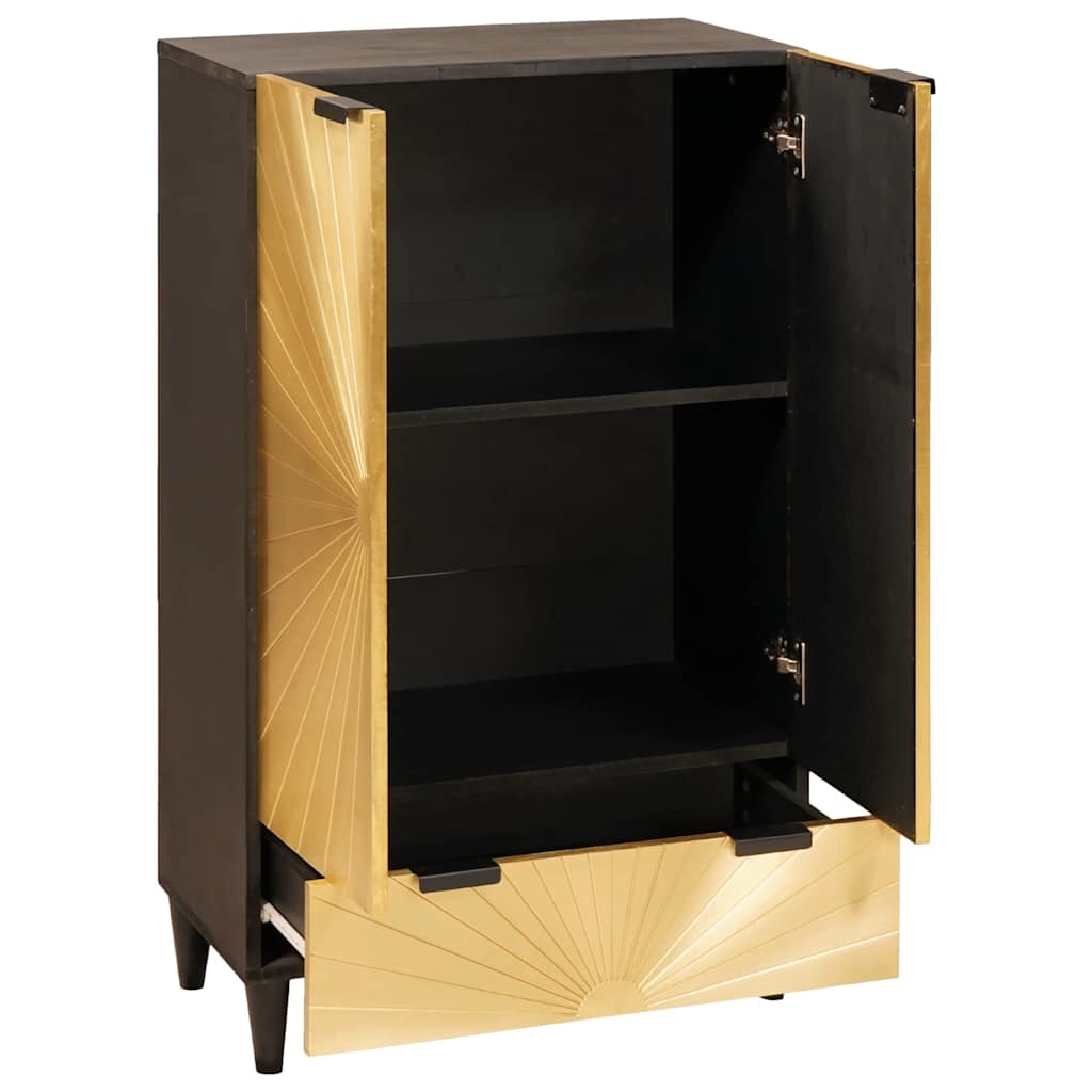 Side Cabinet Black And Gold 60 X 33.5 X 100 Cm Solid Mango Wood