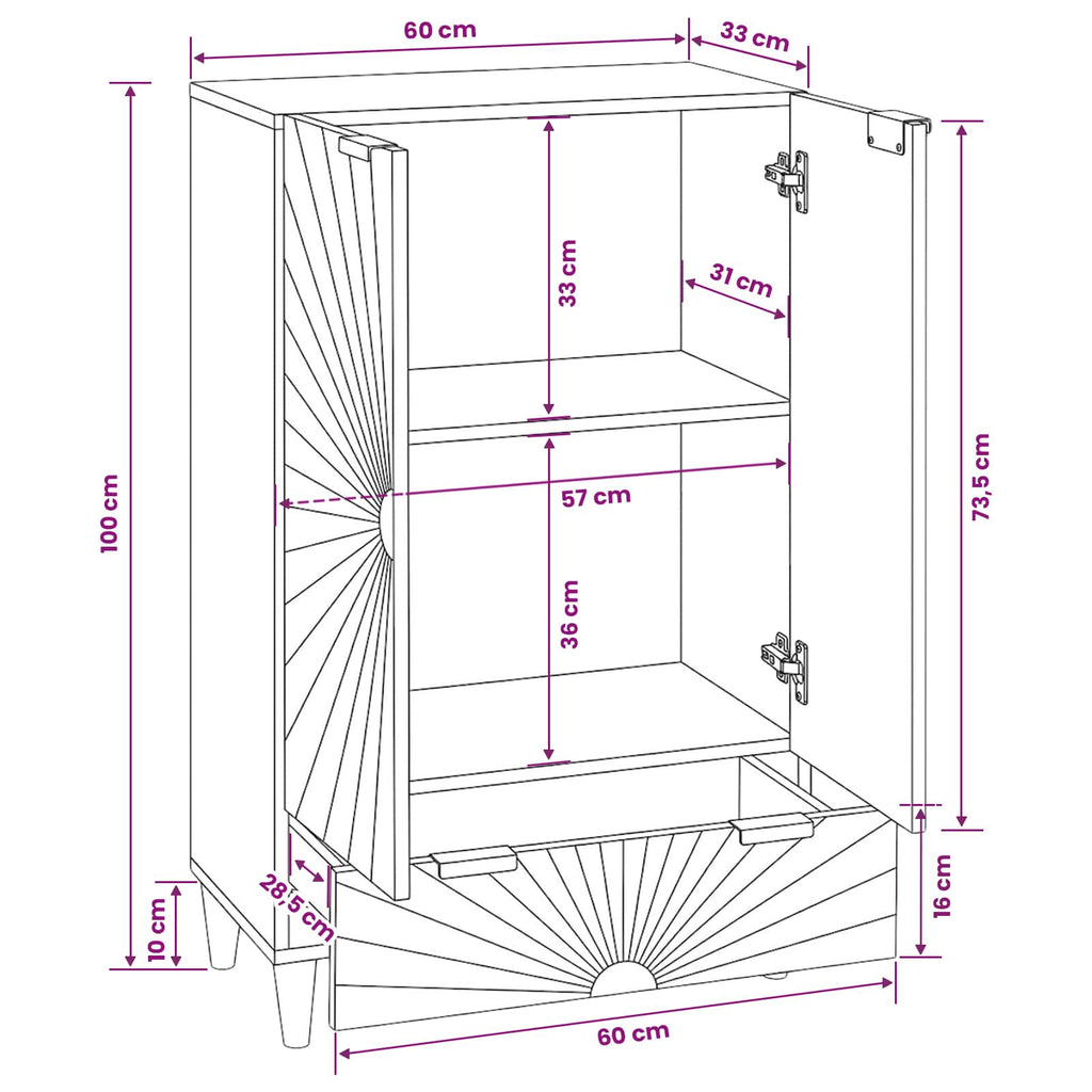 Side Cabinet Black And Gold 60 X 33.5 X 100 Cm Solid Mango Wood