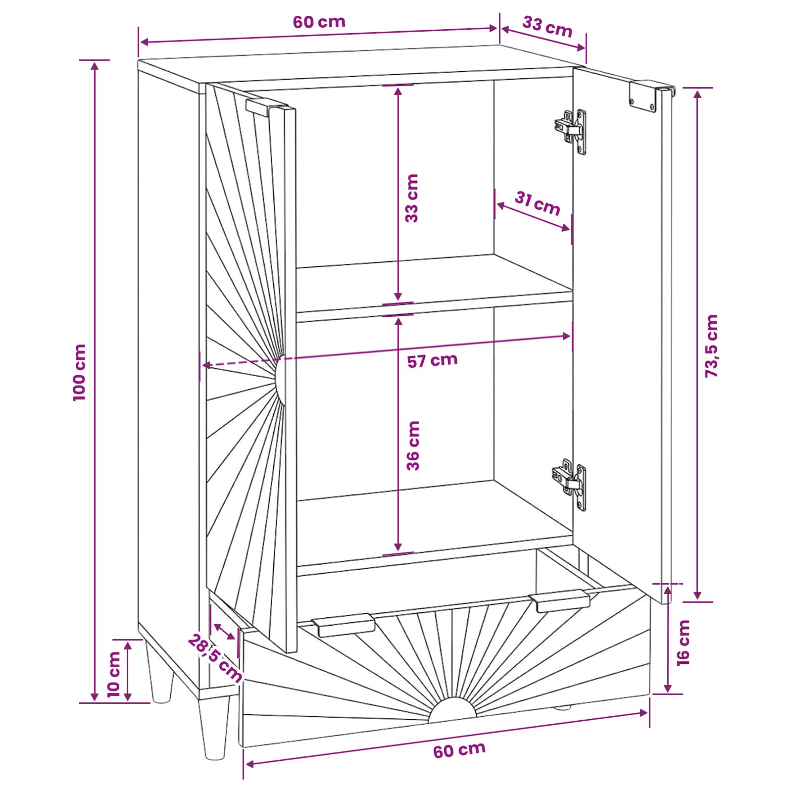 Side Cabinet Black And Gold 60 X 33.5 X 100 Cm Solid Mango Wood