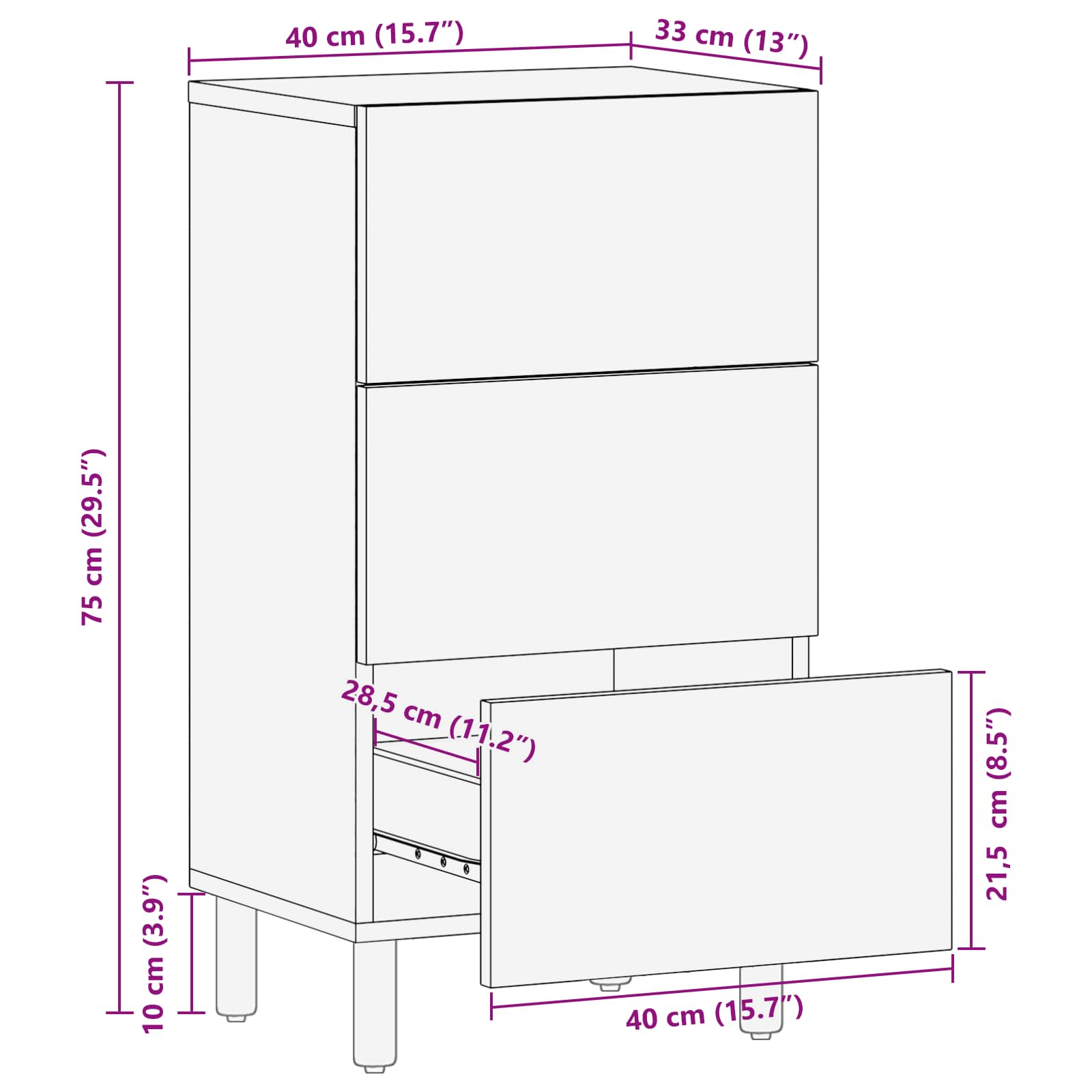 Sideboard 40 X 33 X 75 Cm Solid Mango Wood