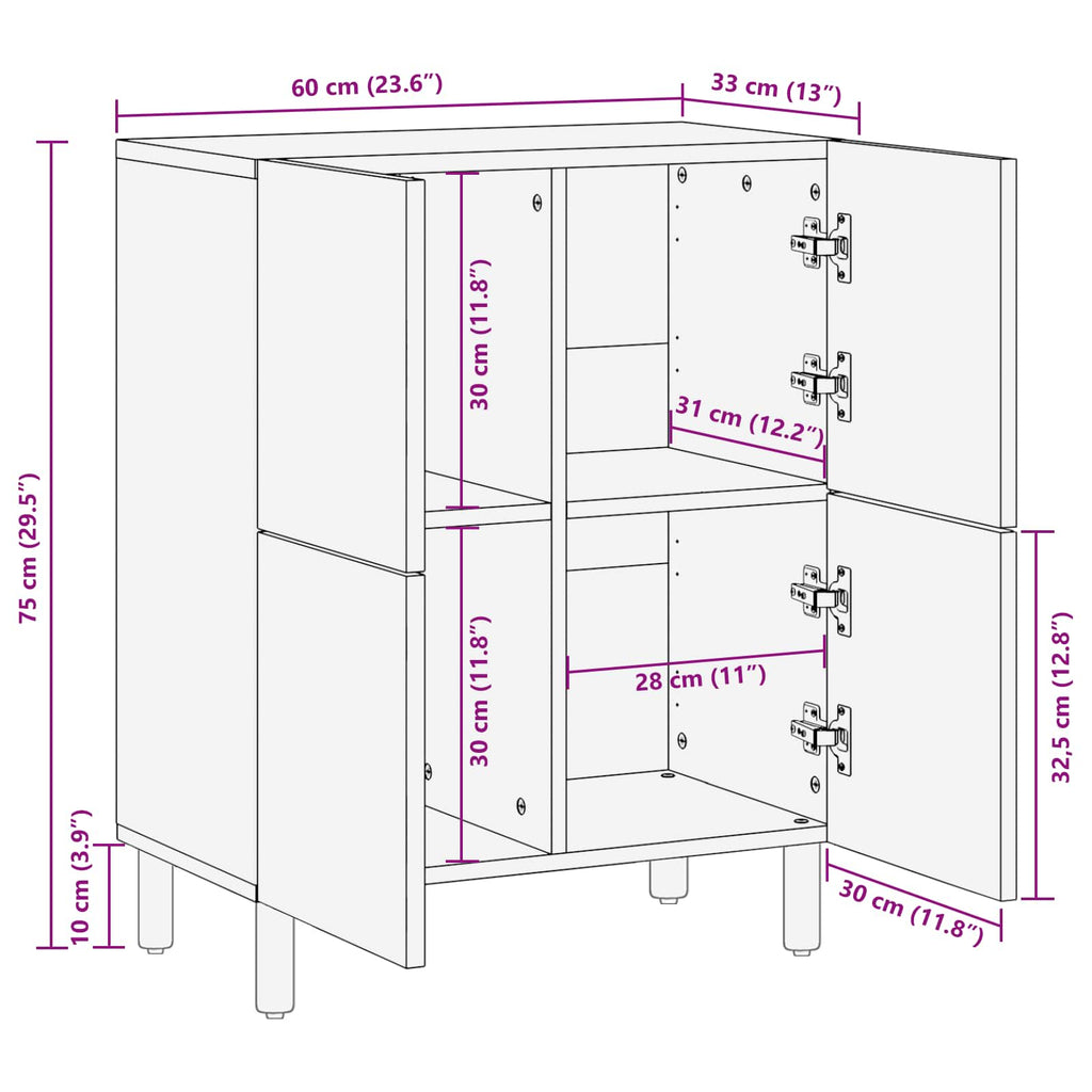 Sideboard 60 X 33 X 75 Cm Solid Mango Wood