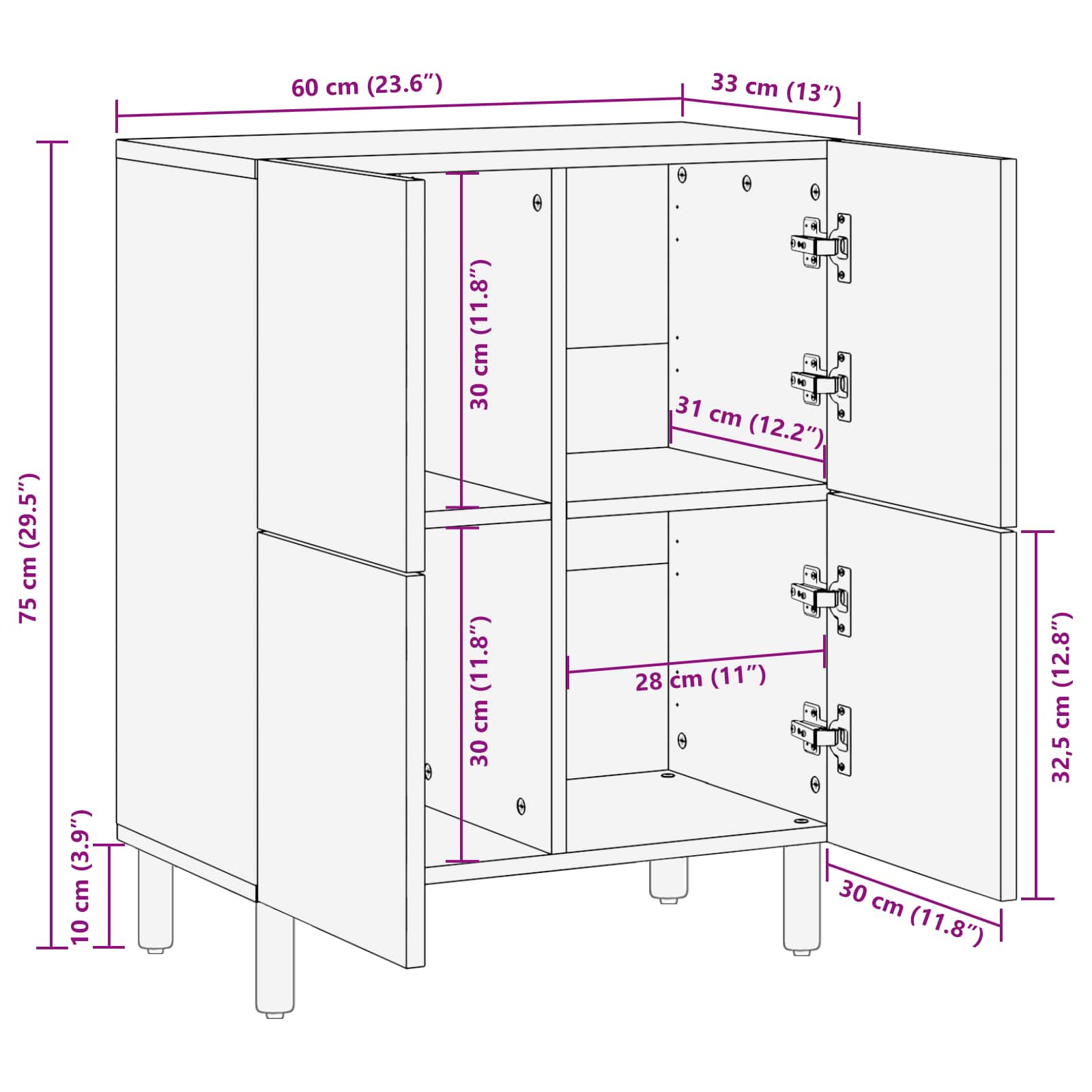 Sideboard 60 X 33 X 75 Cm Solid Mango Wood