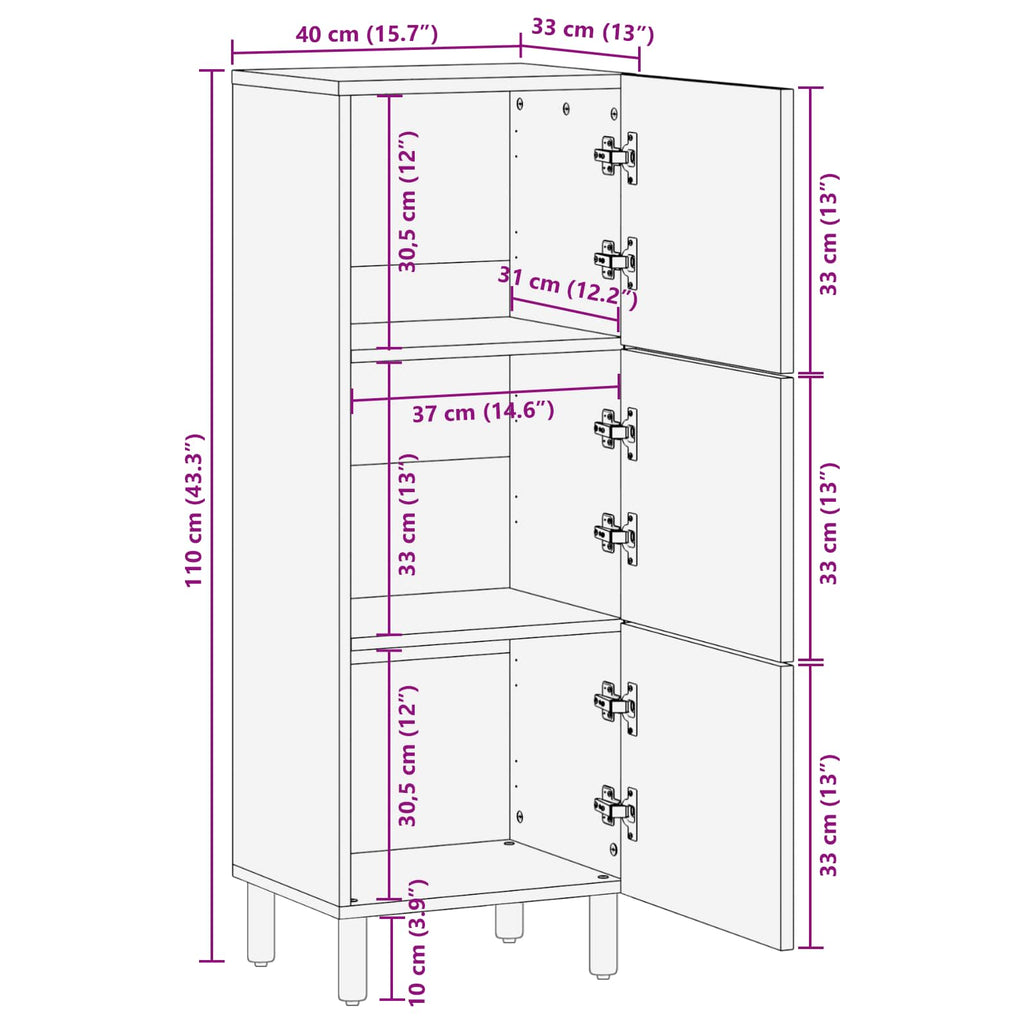 Highboard 40 X 33 X 110 Cm Solid Mango Wood