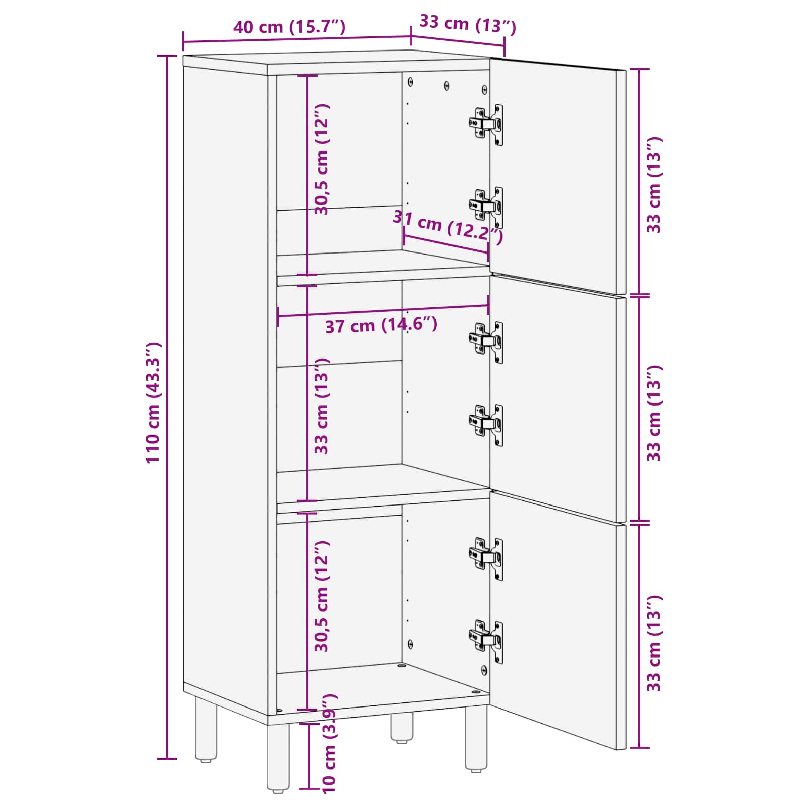 Highboard 40 X 33 X 110 Cm Solid Mango Wood