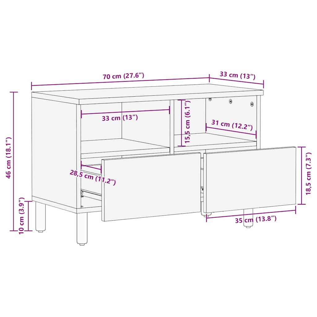 Tv Cabinet 70 X 33 X 46 Cm Solid Mango Wood