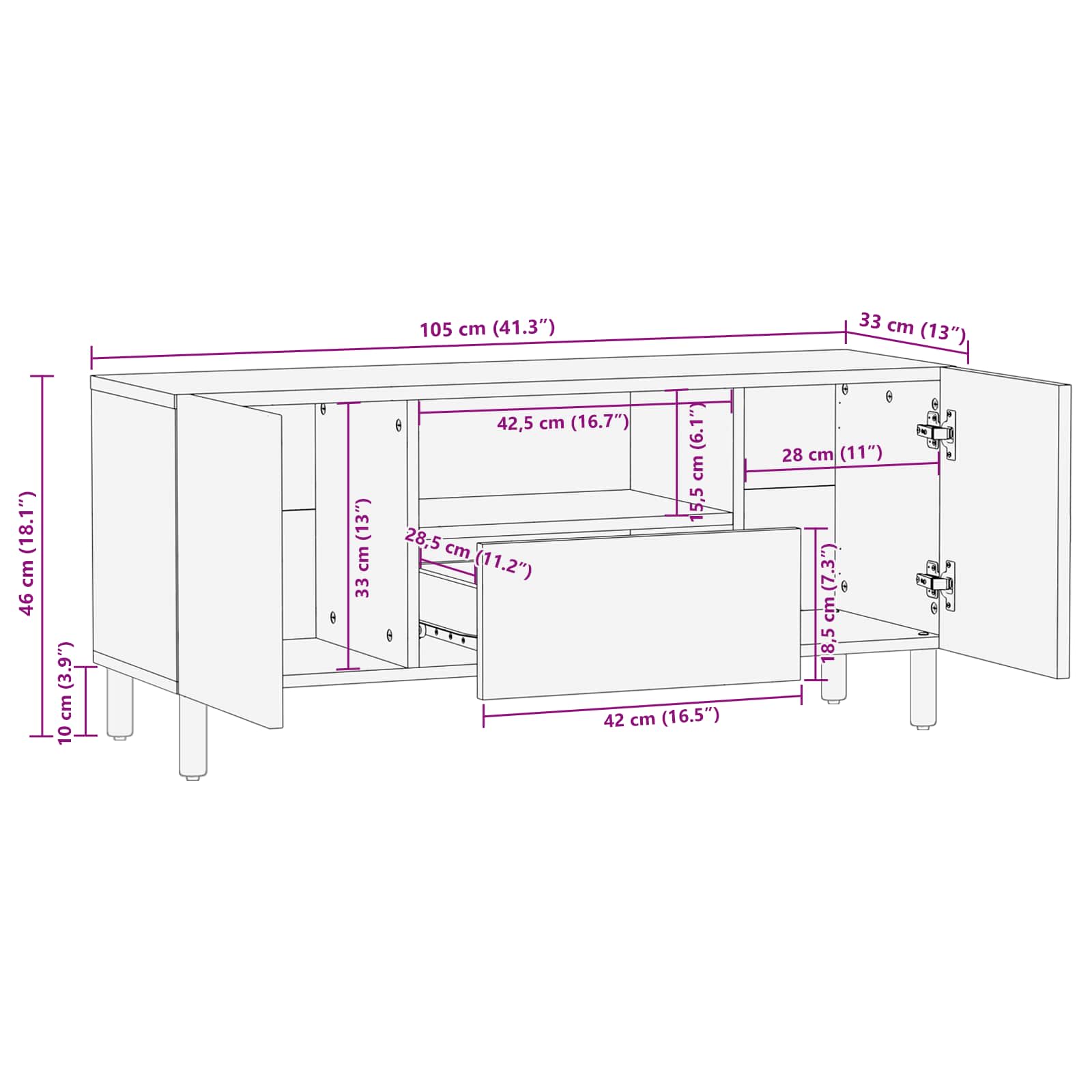 Tv Cabinet With Drawer 105 X 33 X 46 Cm
