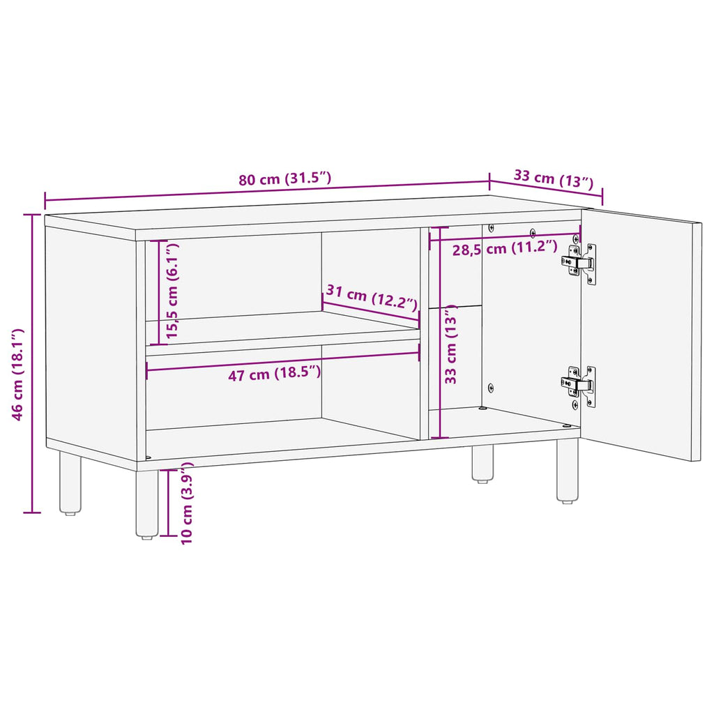 Tv Cabinet 80 X 33 X 46 Cm Solid Mango Wood