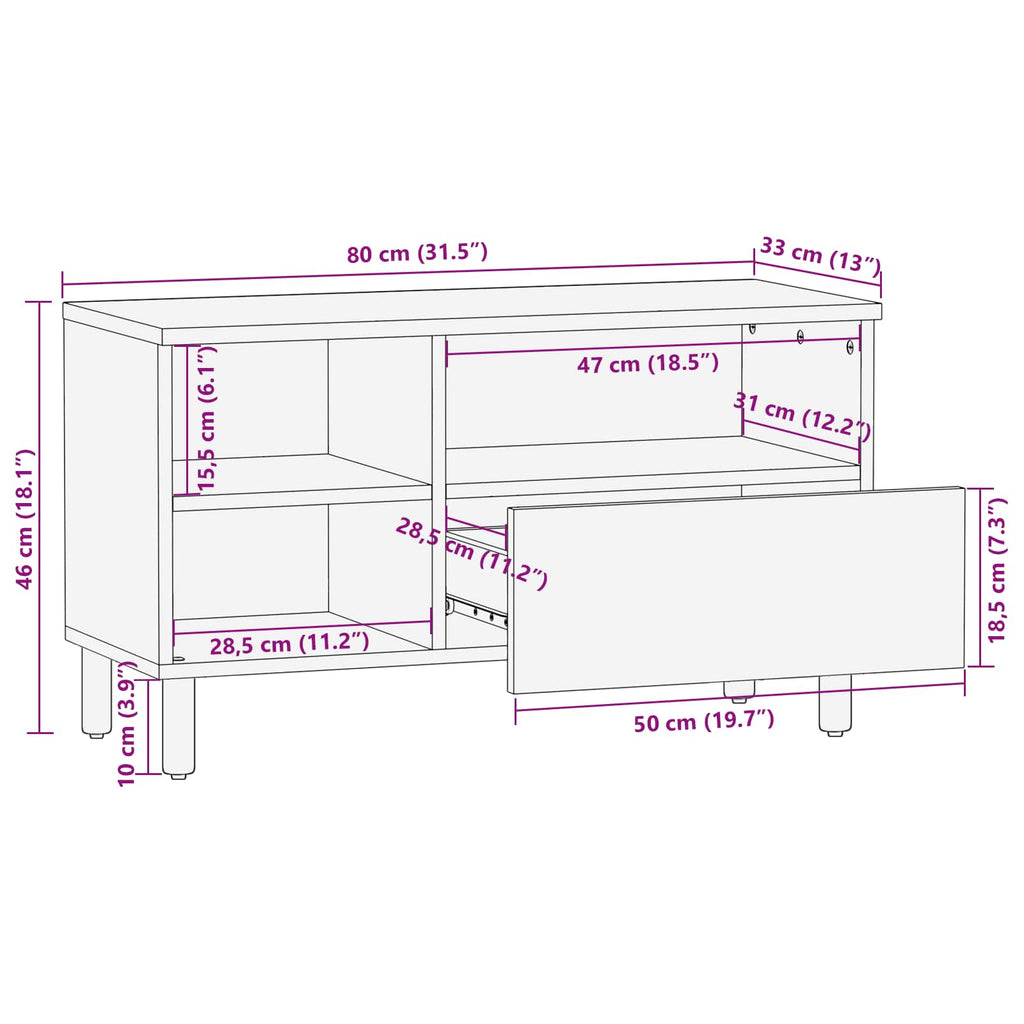 Tv Cabinet 80 X 33 X 46 Cm Solid Mango Wood