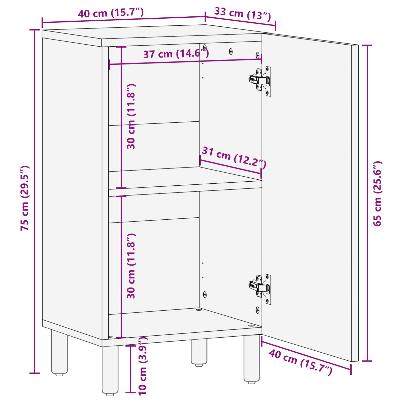 Sideboard 40 X 33 X 75 Cm Solid Mango Wood