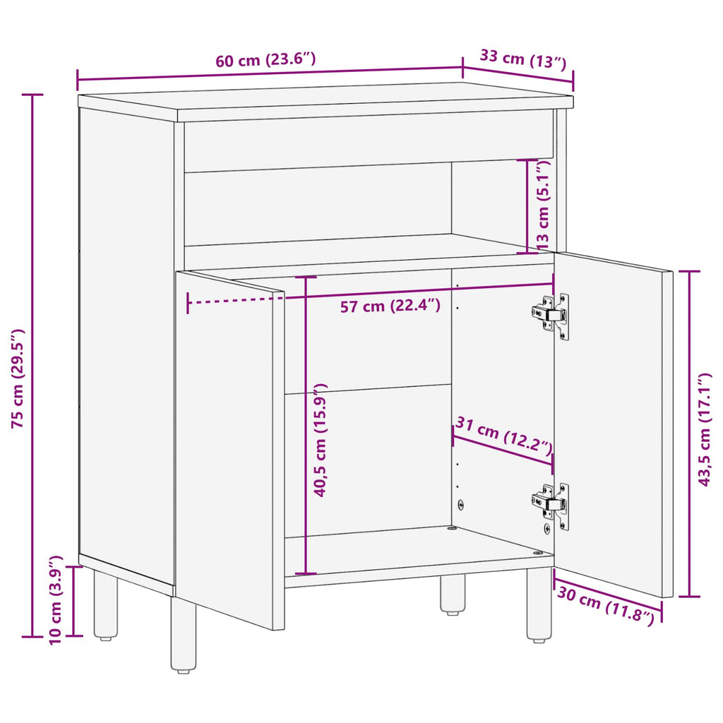 Sideboard 60 X 33 X 75 Cm Solid Mango Wood
