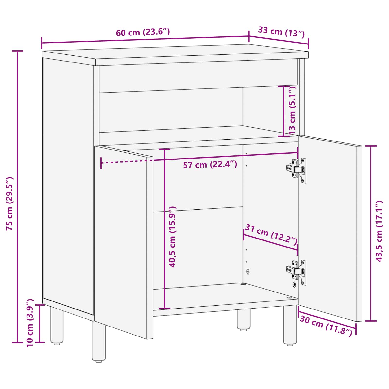 Sideboard 60 X 33 X 75 Cm Solid Mango Wood