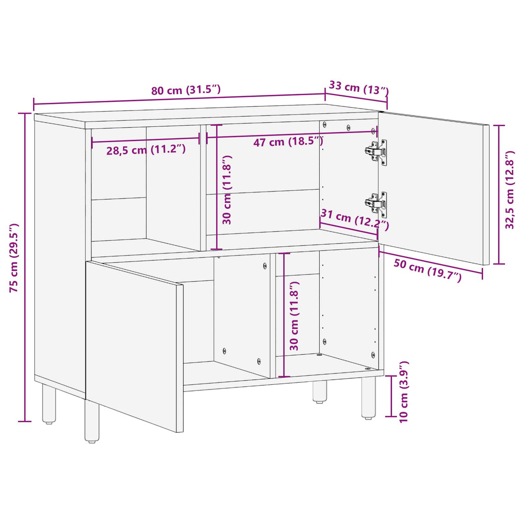 Sideboard 80 X 33 X 75 Cm Solid Mango Wood