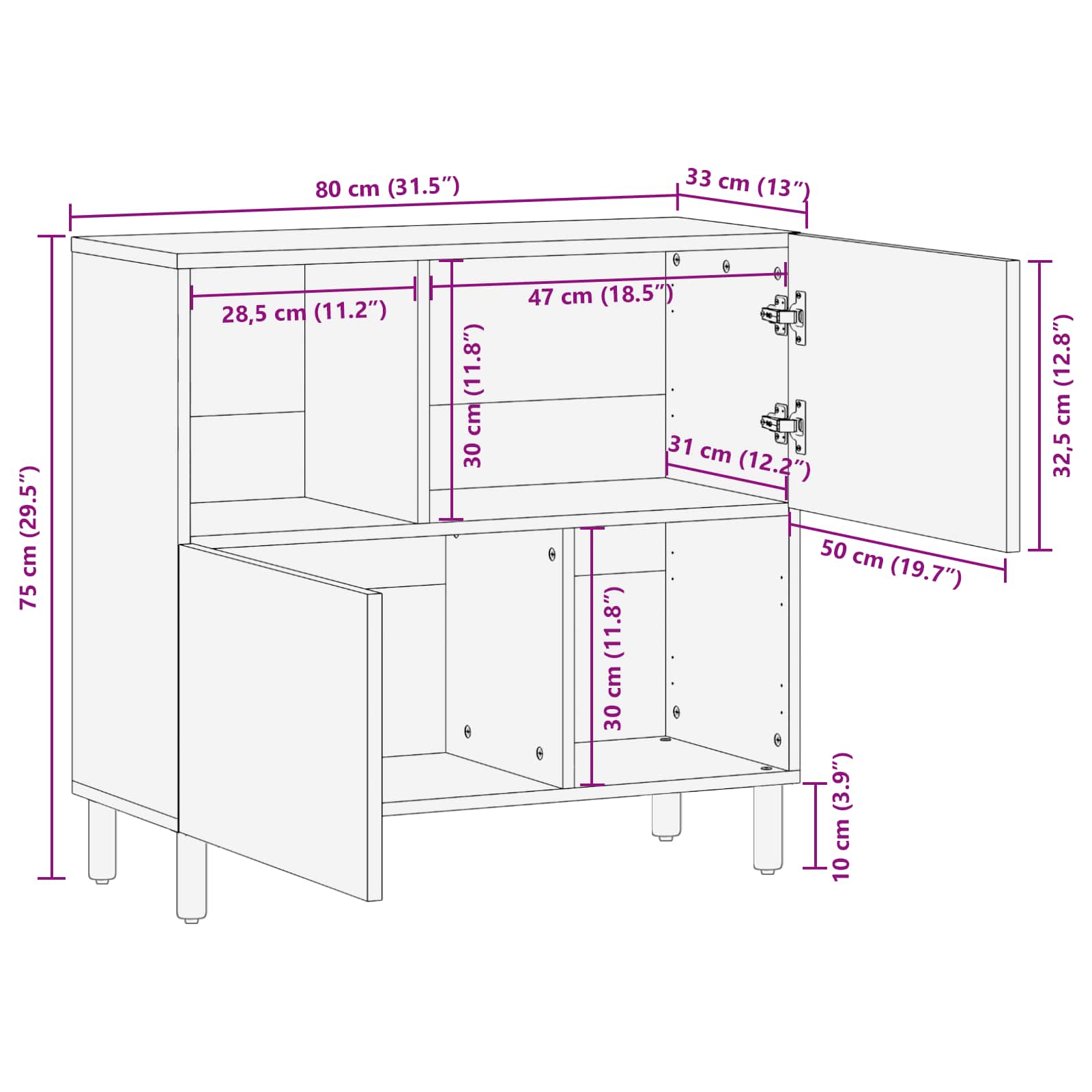 Sideboard 80 X 33 X 75 Cm Solid Mango Wood