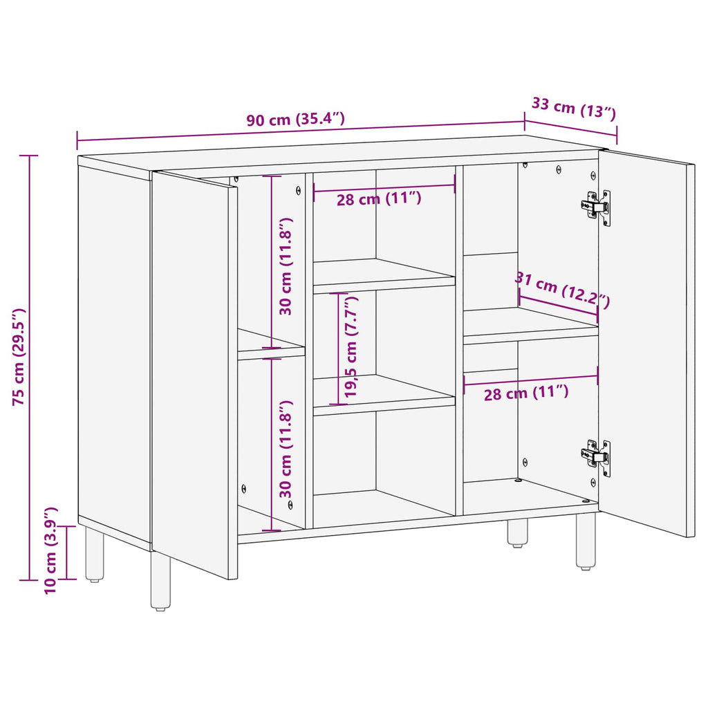 Sideboard 90 X 33 X 75 Cm Solid Mango Wood