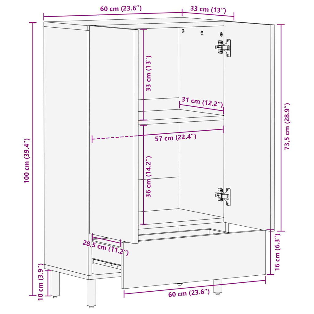 Highboard 60 X 33 X 100 Cm Solid Mango Wood