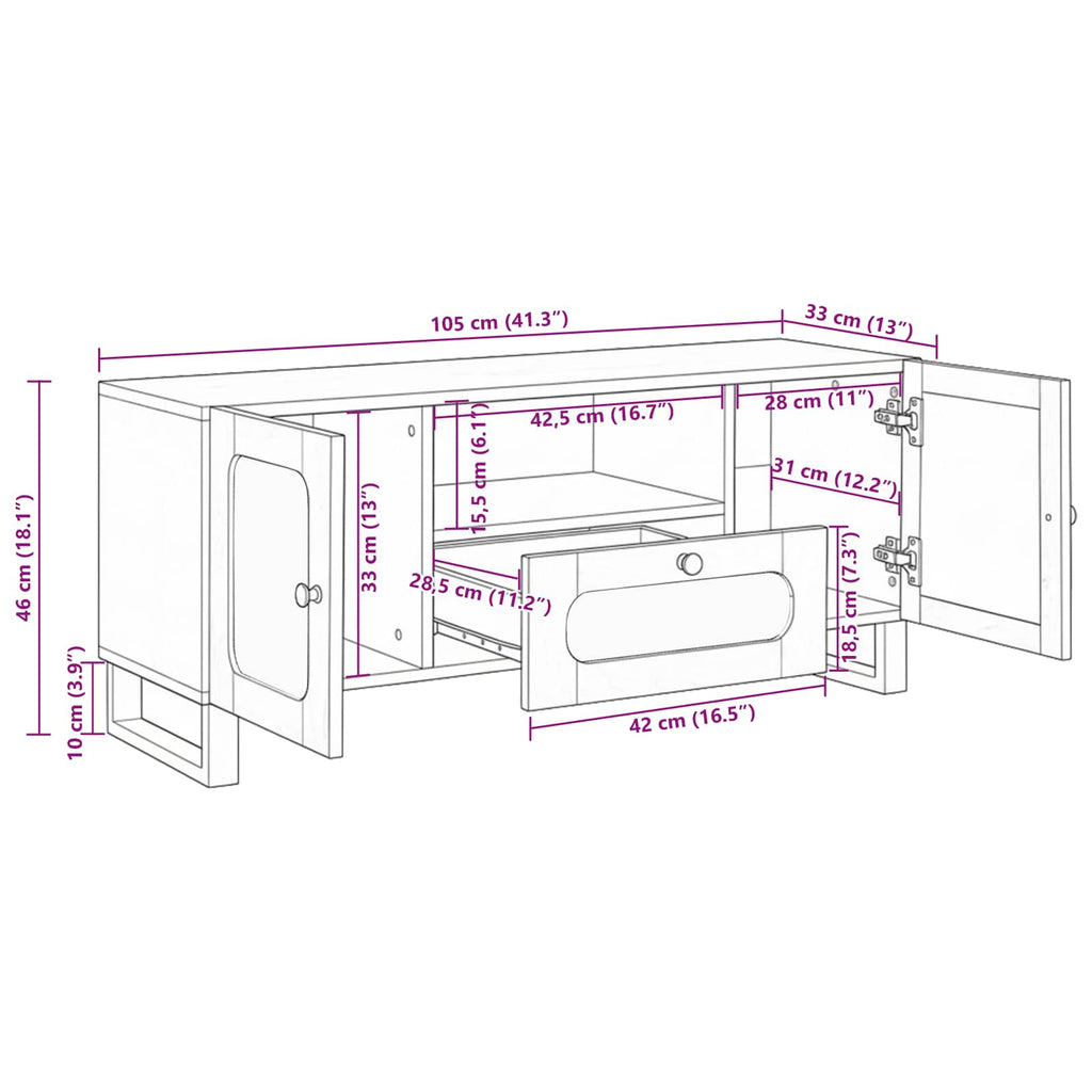 Tv Cabinet With Drawer Brown 105 X 33 X 46 Cm Solid Mango Wood