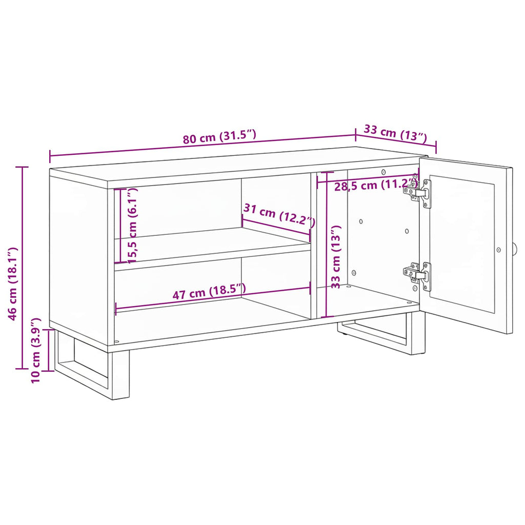 Tv Cabinet With Storage Brown 80 X 33 X 46 Cm Solid Mango Wood
