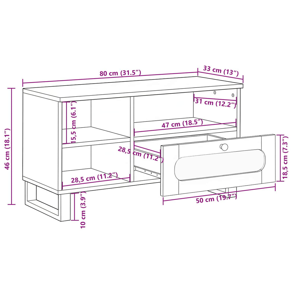 Tv Cabinet With Drawer Brown 80 X 33 X 46 Cm Solid Mango Wood