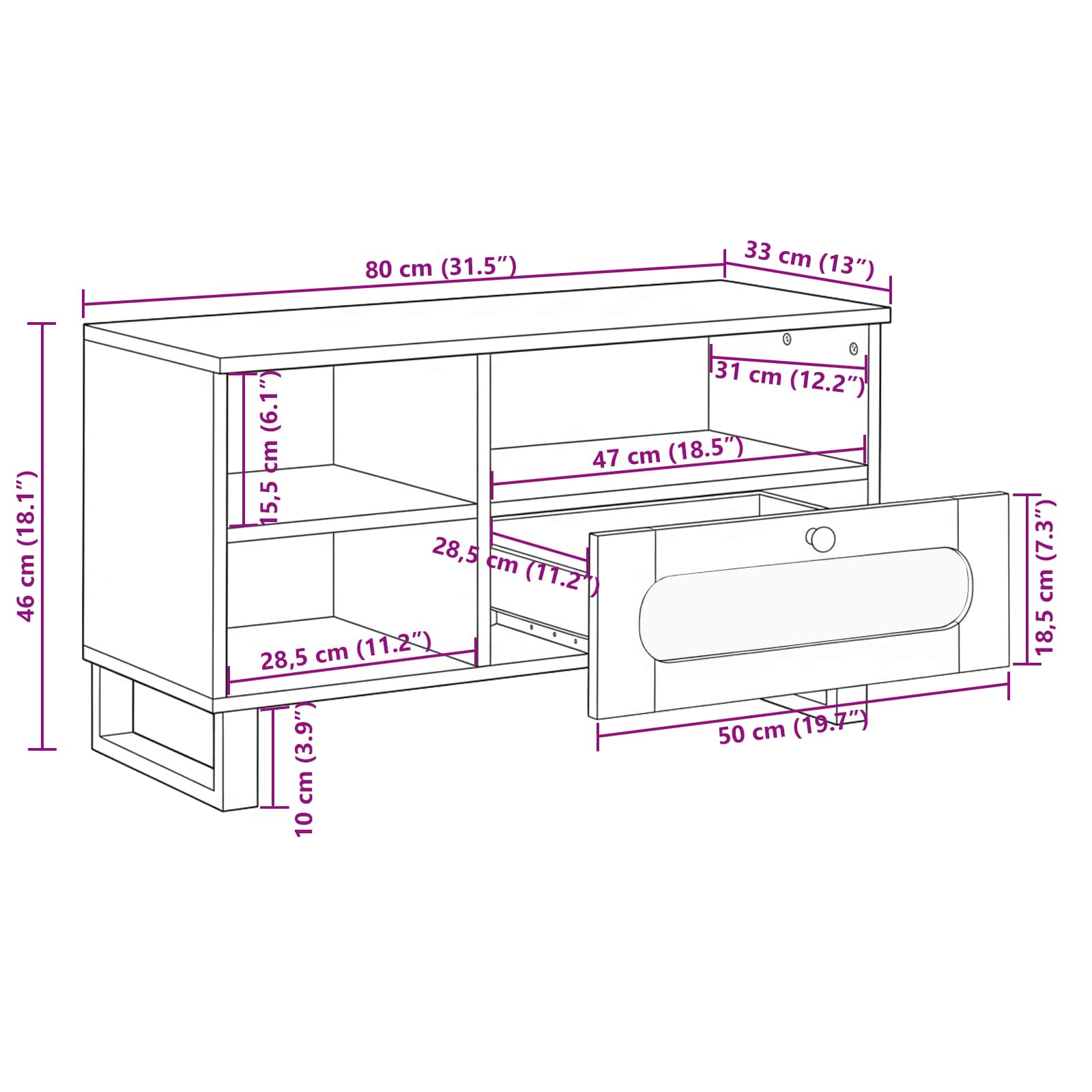 Tv Cabinet With Drawer Brown 80 X 33 X 46 Cm Solid Mango Wood